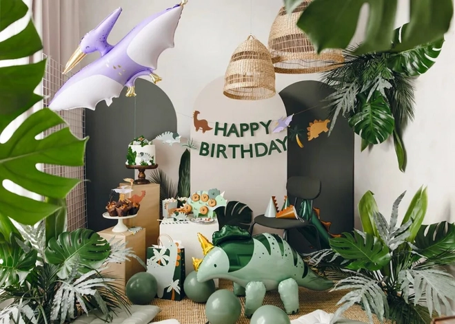 Transparentny Happy Birthday Dino 3m