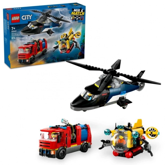 LEGO® City 60462 Remix: Helikopter, wóz strażacki i łódź podwodna