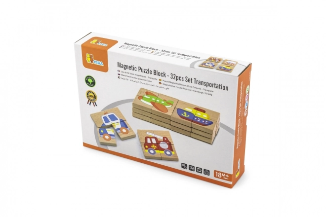 Drewniane magnetyczne puzzle - środki transportu