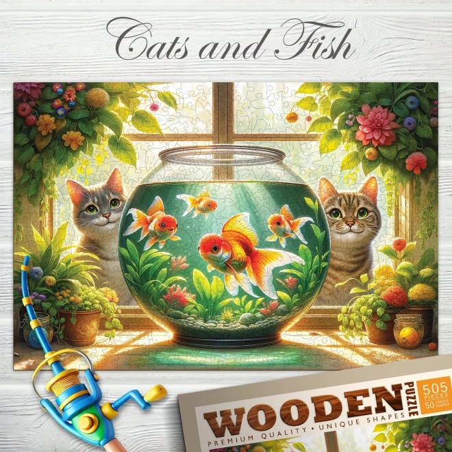 Drewniane puzzle Koty i rybki 505 elementów