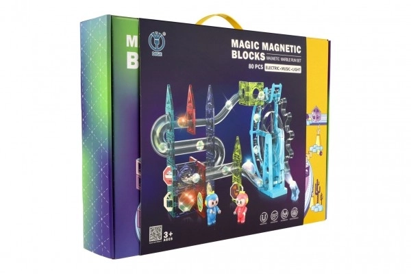 Kulodrom magnetyczny plastikowy 80 szt. 16 kulek + akcesoria na baterie ze światłem w pudełku 47x35x9cm