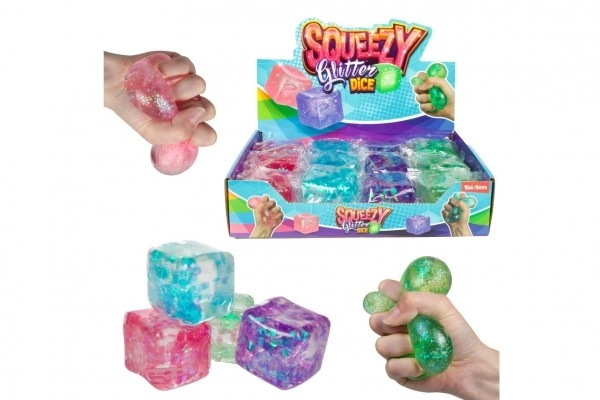Antystresowa kostka ściskany żel 6x6 cm 4 kolory w woreczku 12 szt. w pudełku
