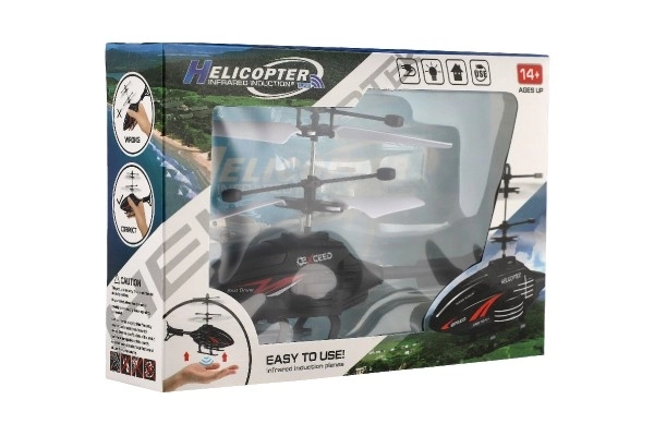 Helikopter z plastiku 16cm reagujący na ruch ręki z kablem do ładowania USB w pudełku 22x15x5cm
