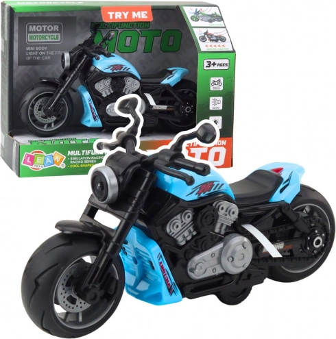 Niebieski dziecięcy motocykl z diodami LED i dźwiękami