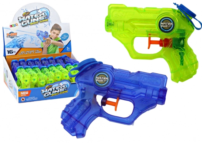 Mini pistolet wodny zielono-niebieski z zasięgiem 7-8 m