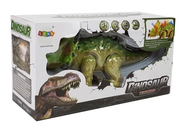 Dinozaur na baterie Triceratops zielony