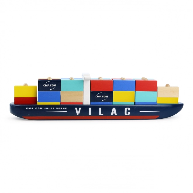 Vilac Drewniana układanka kontenerowy statek CMA CGM Jules Verne