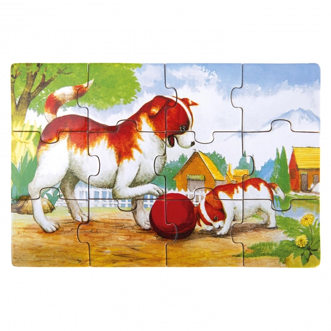 Drewniane puzzle zwierzęta w pudełku
