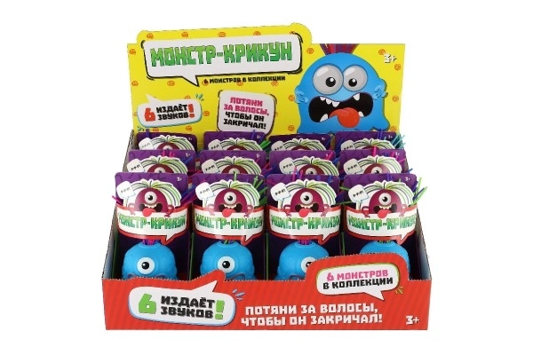 Potworek/Monstrum z przyssawką plastik 7cm na baterie ze dźwiękiem, światłem 3 kolory w pudełku 12szt w kartonie