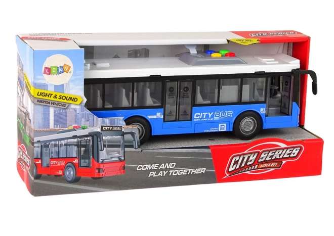 Interaktywny autobus na baterie z oświetleniem i dźwiękami niebieski 1:16