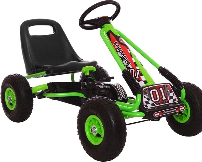 Pedałowy gokart powietrzny + Nadmuchiwane opony + Regulowane siedzenie – Zielona