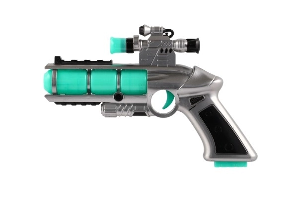Plastowy pistolet z celownikiem 20cm na baterie z dźwiękiem i światłem w pudełku