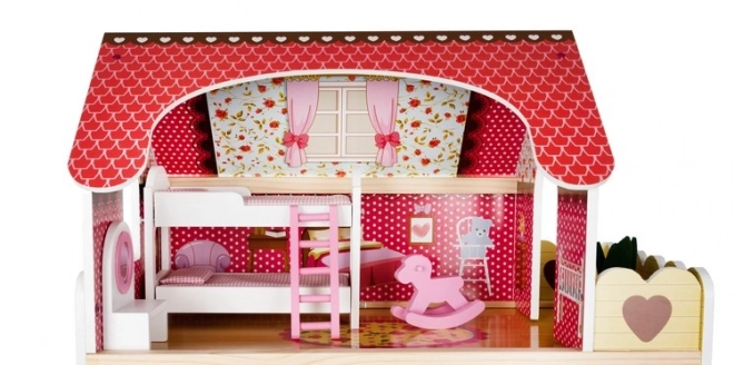 Drewniany domek dla lalek z wyposażeniem 90 cm