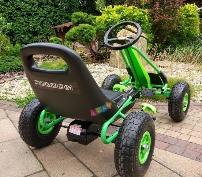 Pedałowy gokart powietrzny + Nadmuchiwane opony + Regulowane siedzenie – Zielona