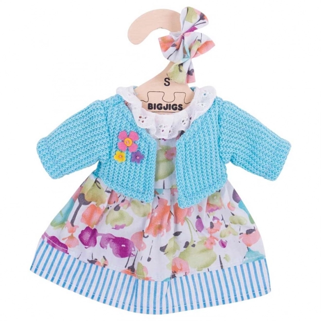 Bigjigs Toys Turkusowa sukienka ze sweterkiem dla lalki 28 cm