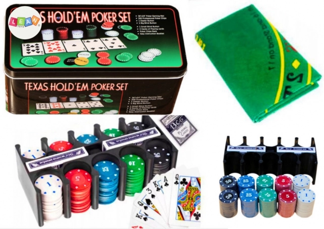 Zestaw pokerowy 2 talie kart żetony Mata do gry
