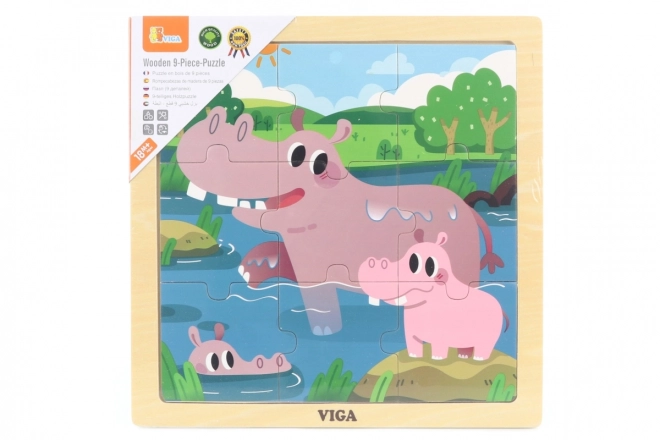 Drewniane puzzle hipopotamy Viga, 9 części