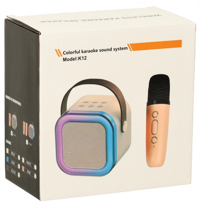 Zestaw karaoke mikrofon + przenośny głośnik BLUETOOTH USB LED różowy