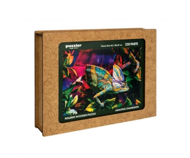 DREWNIANE KOLOROWE PUZZLE - Wspaniały kameleon