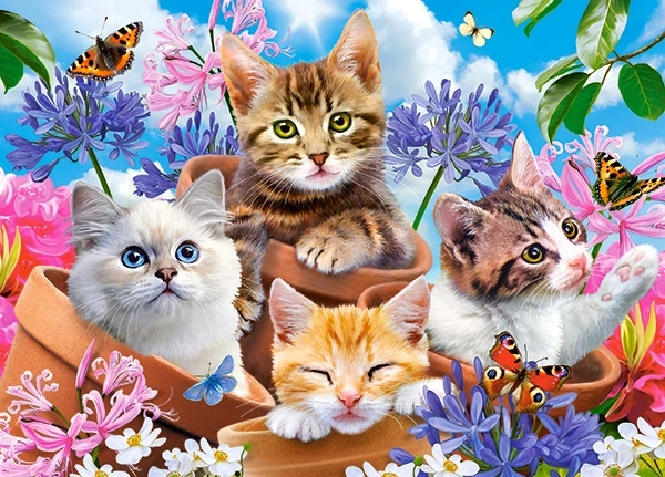 Puzzle dla dzieci z kotkami i kwiatami