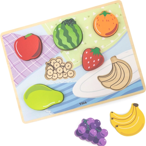 Viga drewniane puzzle Montessori owoce 2w1