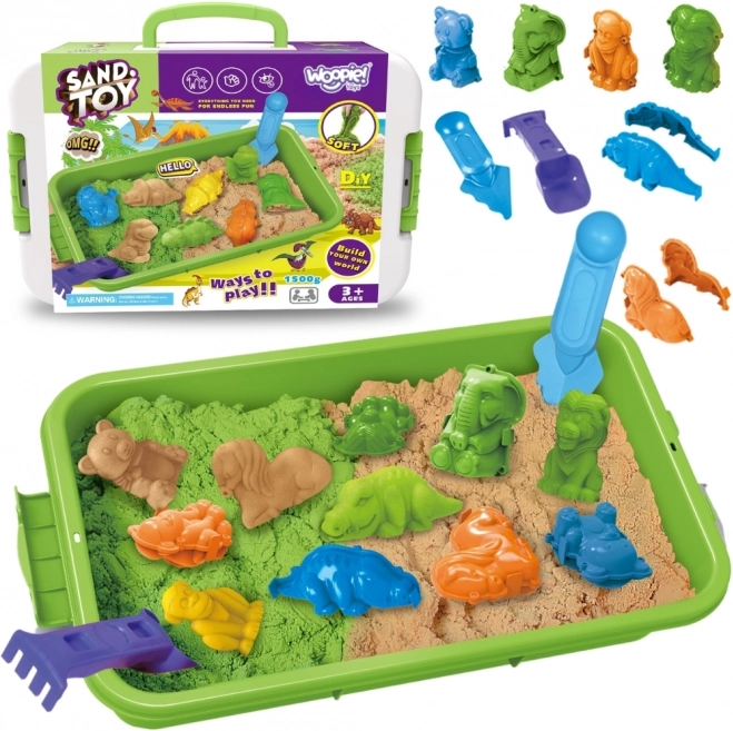 Piasek kinetyczny WOOPIE 1,5 kg ZOO Safari zestaw z foremkami