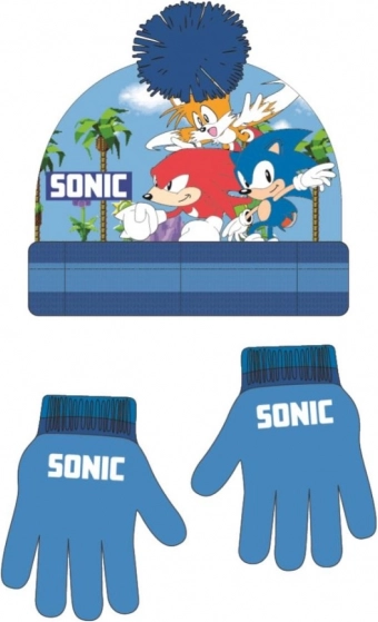 Zestaw czapka i rękawiczki Sonic niebieski