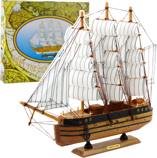 Dekoracyjny model historycznego żaglowca trójmasztowego biały 39x36 cm