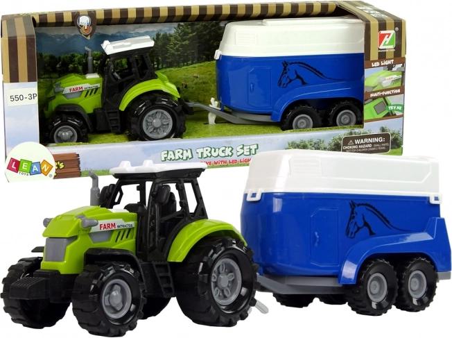 Traktor z przyczepą do koni z dźwiękiem, zielony zestaw farmerski
