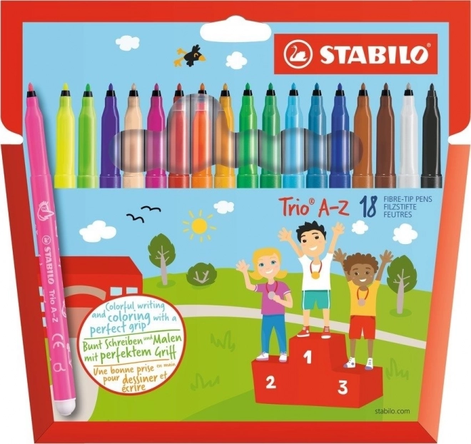 Flamastry STABILO Trio A–Z – zestaw 18 kolorów