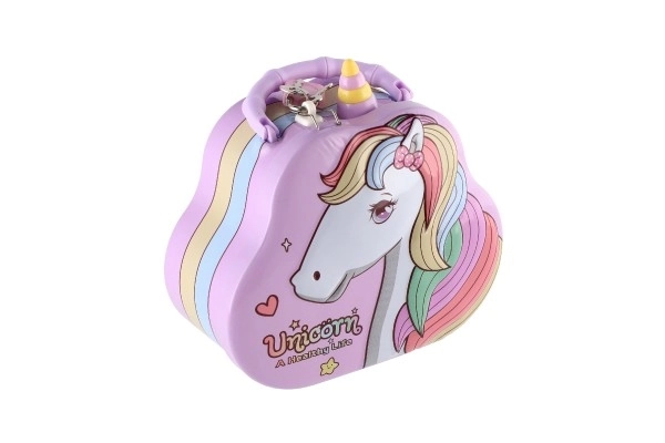 Skarbonka torebka jednorożec metalowa z zamkiem 15x14cm 3 kolory w plastikowym pudełku