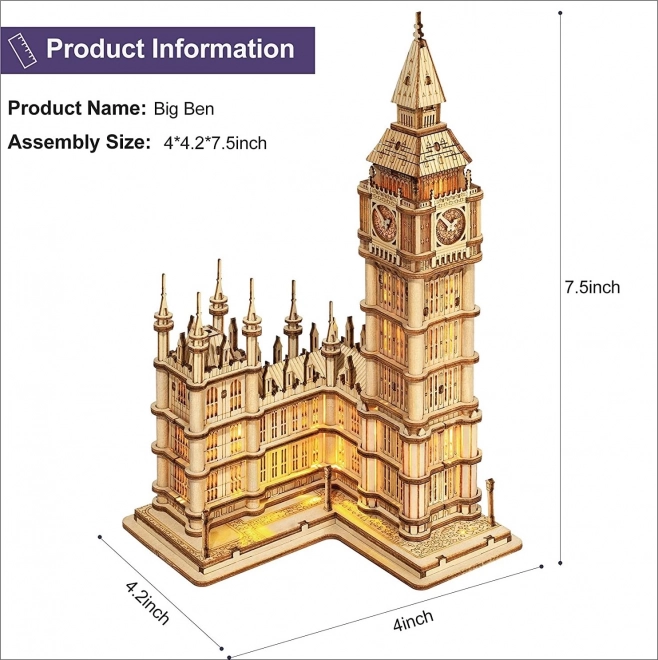 RoboCzas drewniane 3D puzzle wieża zegarowa Big Ben świecąca