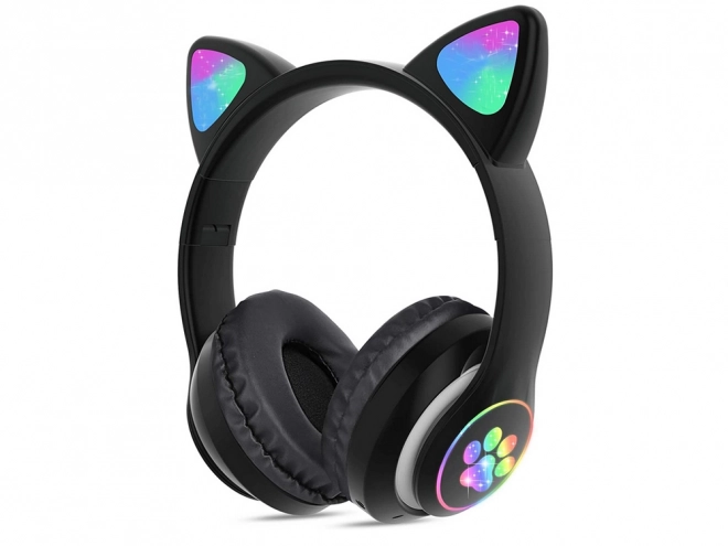 Bezprzewodowe słuchawki bluetooth radio fm mp3 kocie uszy led oświetlenie – czarne