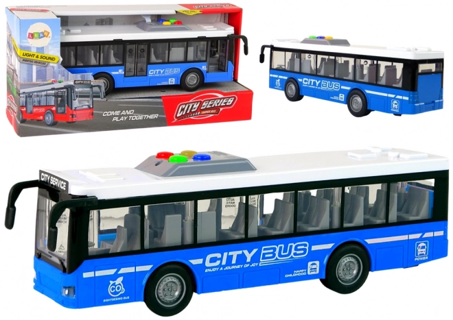 Interaktywny autobus na baterie z oświetleniem i dźwiękami niebieski 1:16
