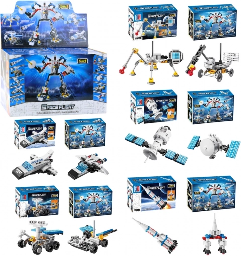 Klocki kosmiczne 2w1 – rakiety, anteny i roboty (44–54 elementy)