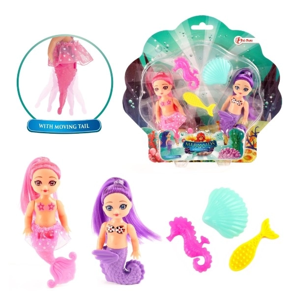 Lalka syrena 2 sztuki 10 cm plastik z akcesoriami na karcie