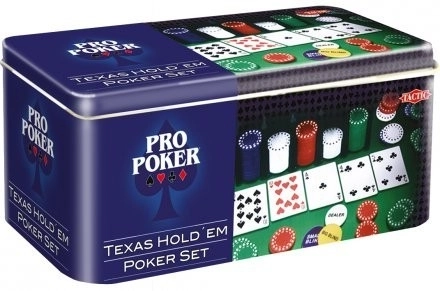 Zestaw pokerowy 200 żetonów z dwoma taliami kart Pro Poker Texas Hold'em w puszce