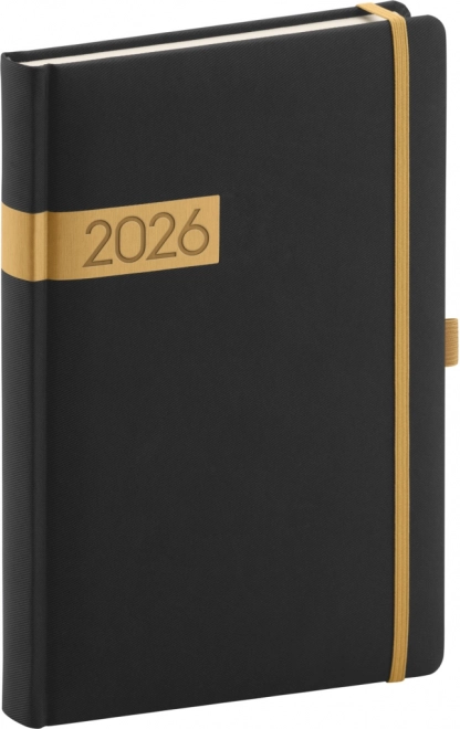 Dzienny kalendarz Twill czarno-złoty 2026