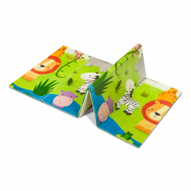 dwustronna mata piankowa do zabawy Lionelo Robby Multicolor Safari + życie w mieście 180 × 200 cm