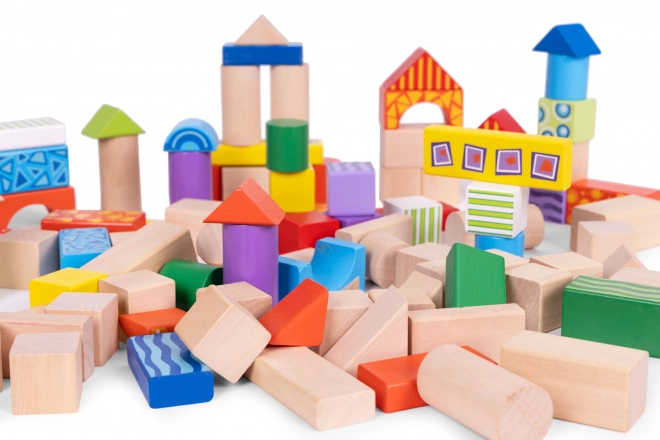 Drewniane Klocki Konstrukcyjne dla dzieci z pojemnikiem do sortowania ECOTOYS