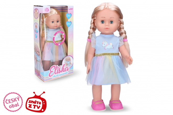 Eliška chodząca lalka 41 cm niebieska sukienka - czeskie opakowanie