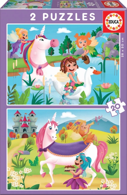 Puzzle EDUCA Jednorożce i wróżki 2×20 elementów