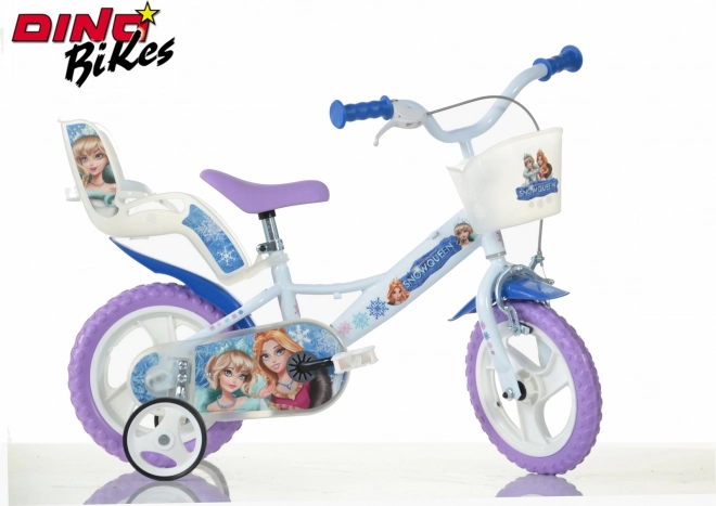 Dino Bikes dziecięcy rower 12 Królowa Śniegu z koszykiem i siedzonkiem dla lalki