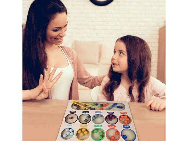 Drewniana edukacyjna mozaika Montessori - kolorowe kuleczki i sorter