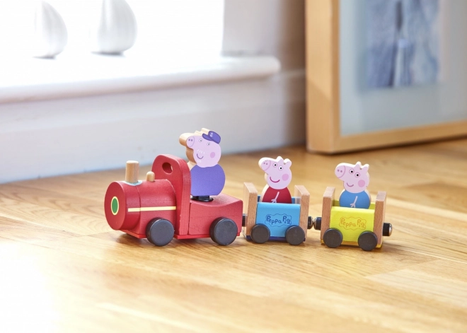 Drewniany pociąg Świnka Peppa + figurka dziadka