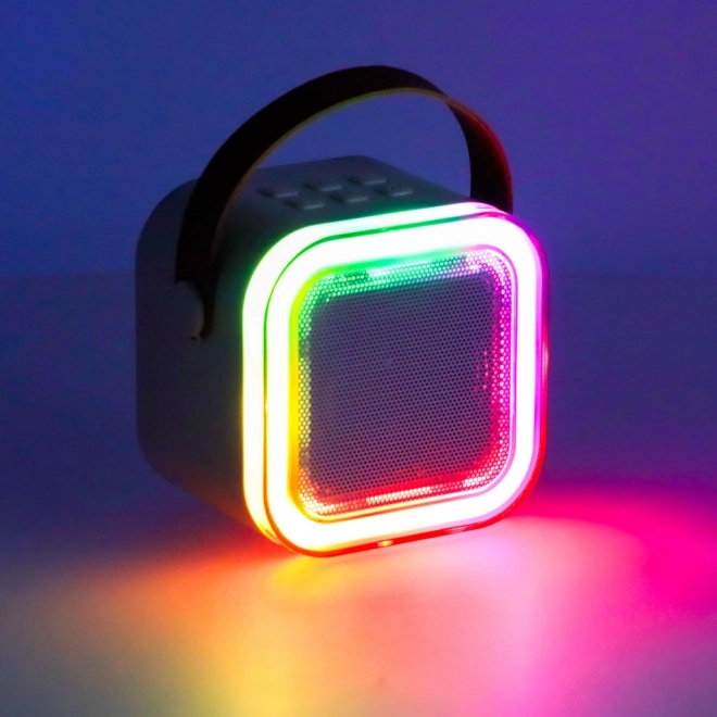 Zestaw karaoke 2 mikrofony + przenośny głośnik BLUETOOTH USB LED różowy