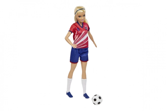Lalka Barbie piłkarka w czerwonym stroju