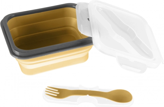 Silikonowe pudełko śniadaniowe z sztućcami, małe, Mustard Yellow