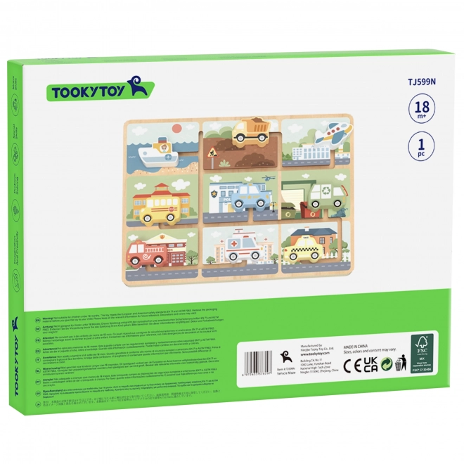 Drewniany labirynt z pojazdami od Tooky Toy