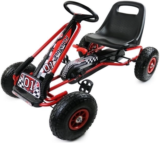 Pedałowy gokart powietrzny + Nadmuchiwane opony + Regulowane siedzenie – Czerwona